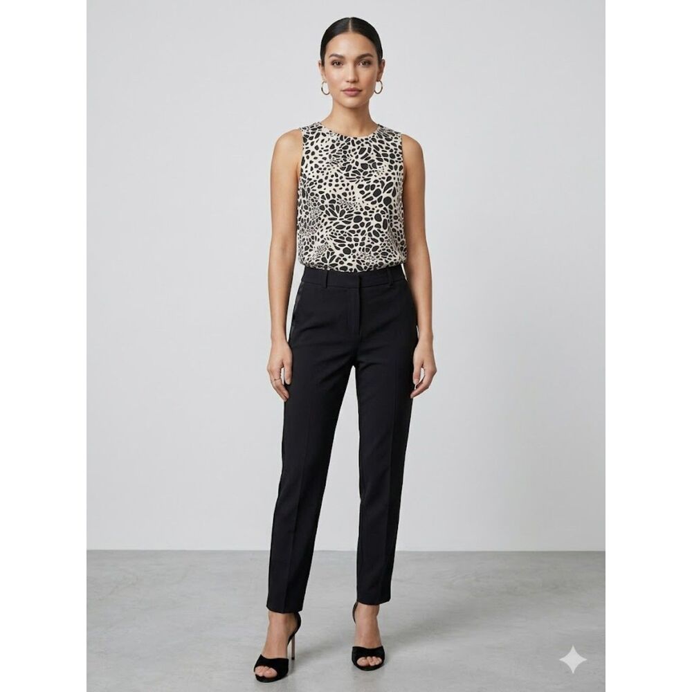 LOFT NWT Abstract Print Sleeveless Shell Blouse XS Black White Minimalist Office